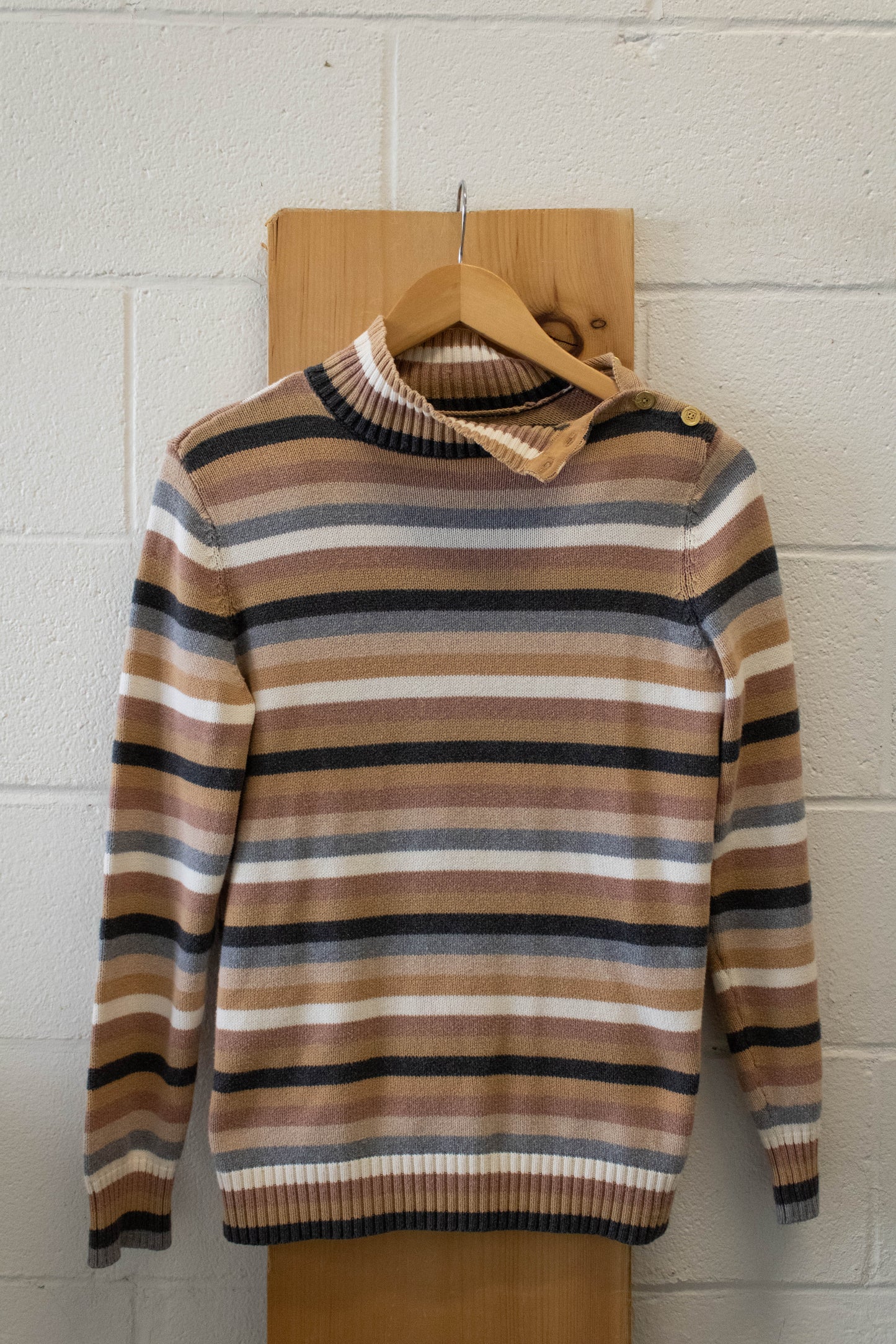 Striped Mock Neck Sweater : L