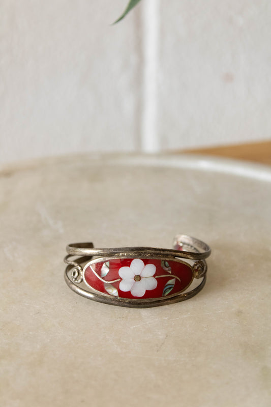 Red Floral Bracelet Cuff