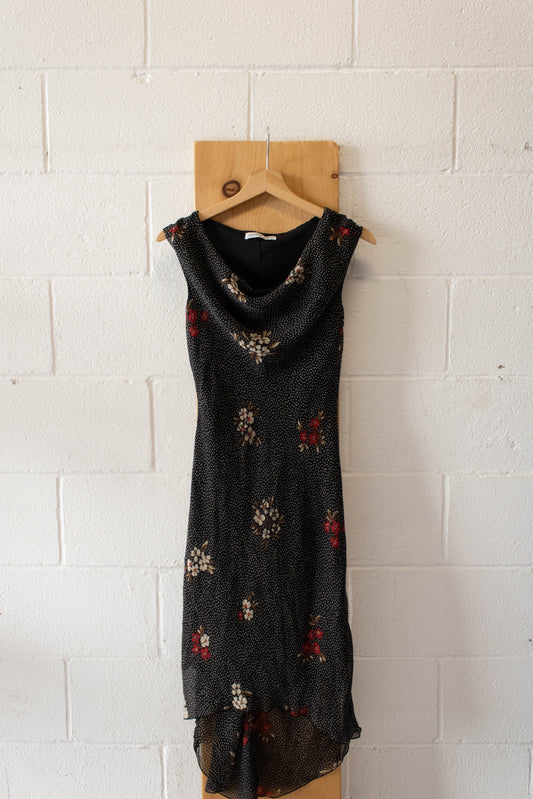Black Floral Polka Dot Cowl Neck Dress : 3