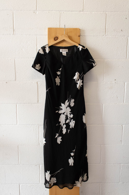 Vtg Black Floral Dress : 8
