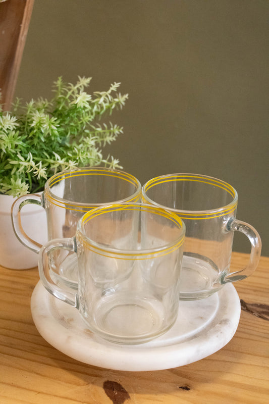 Set of 3 Retro Yellow Striped Mugs (Local Pick Up Only)