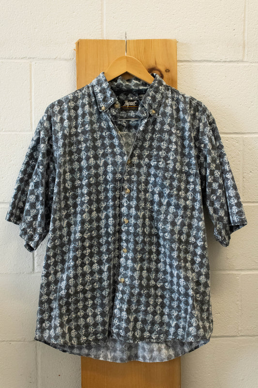 Vtg Diamond Print Button Up : M