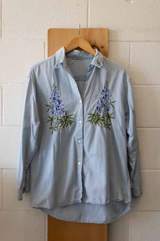 Blue Floral Button Up : M