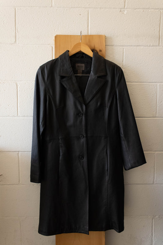 Vtg Black Leather Trench : 10