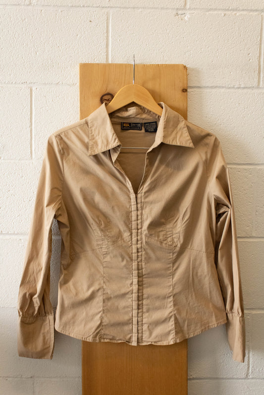 Vtg Brown Collared Top : L