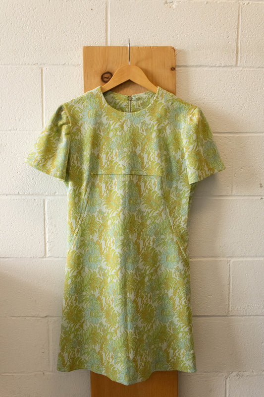 Vtg Green Floral Dress : S