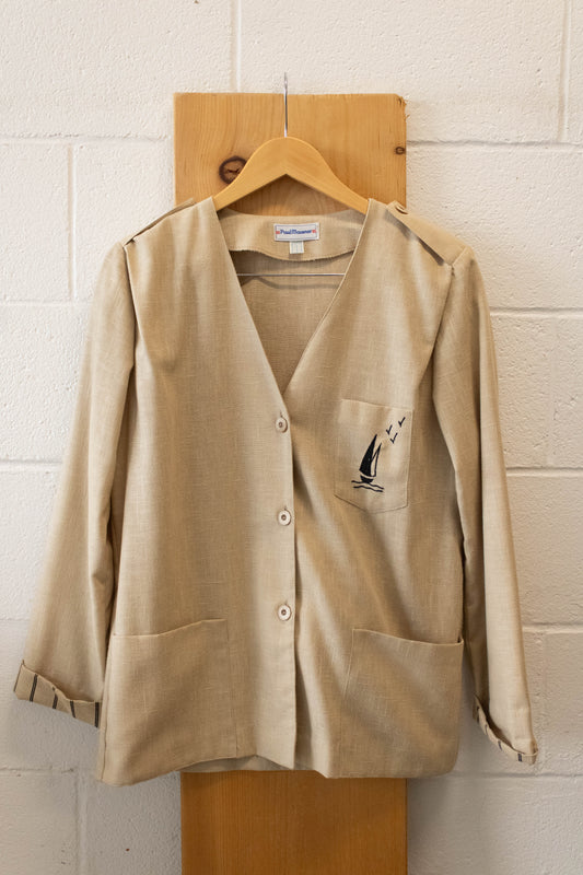 Vtg Sailboat Embroidered Jacket : S