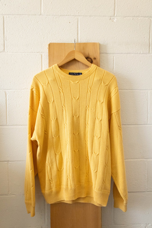 Yellow Cable Knit Sweater : L