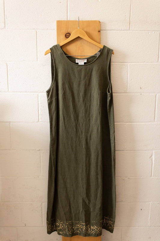 Vtg Olive Green Linen Dress : 2X