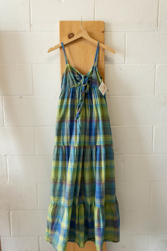 Blue Green Plaid Maxi Dress : S