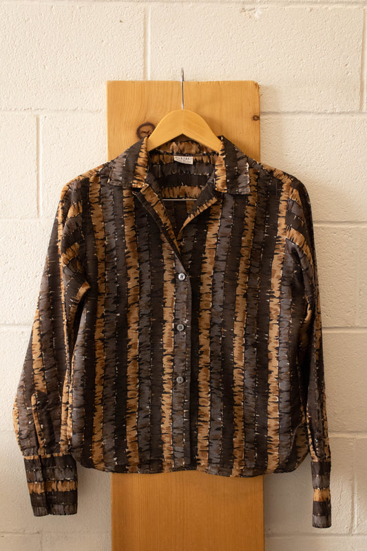 Vtg Brown Striped Button Up : S