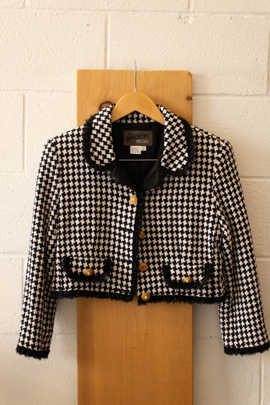 Black and White Cropped Houndstooth Blazer : 6