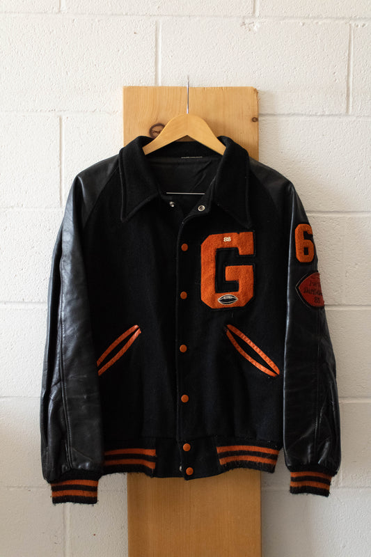 Vtg Black and Orange Letterman Jacket : M