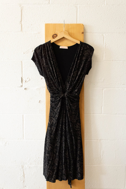 Vtg Black Front Twist Dress : 14