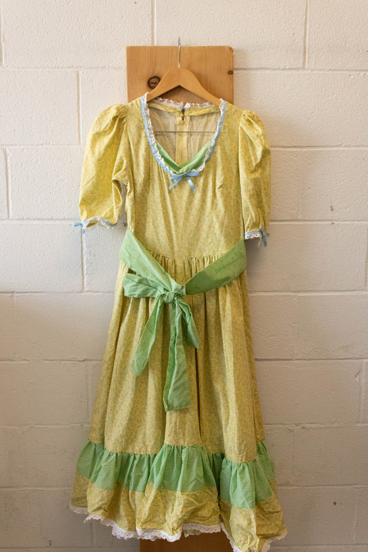 Vtg Yellow Floral Dress : S