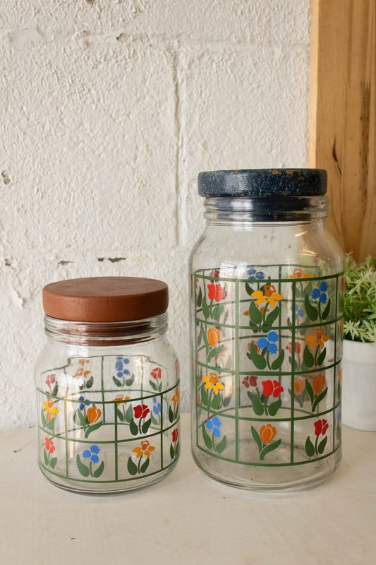 Vtg Pair of Floral Jars
