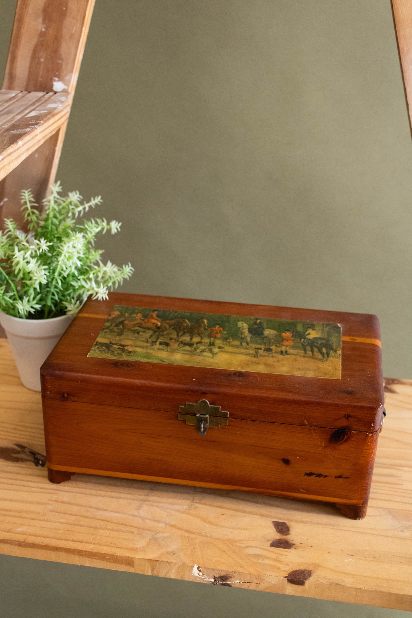 Fox Hunt Scene Wooden Jewelry Box (Local Pick Up Only)