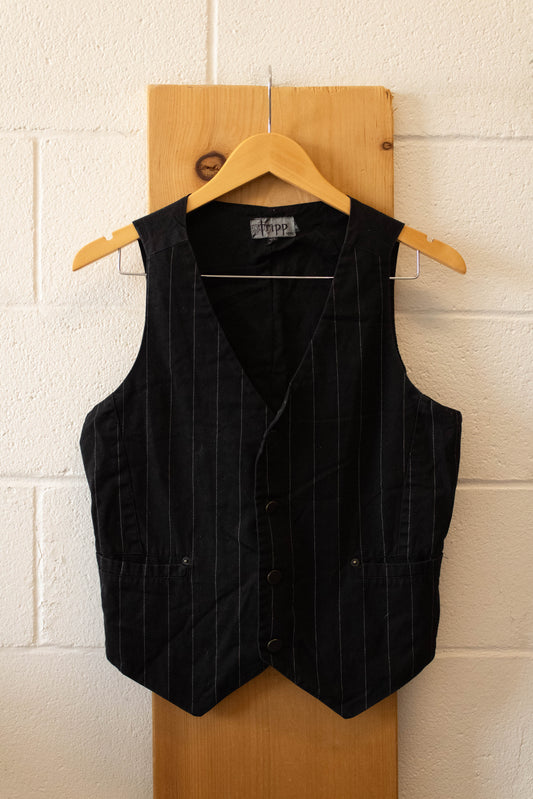 Vtg Black Striped Vest : XS