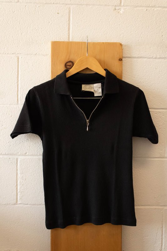 Vtg Black Ribbed Top : M
