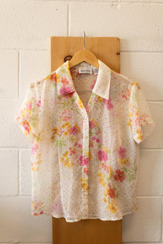 Sheer Floral Button Up : M