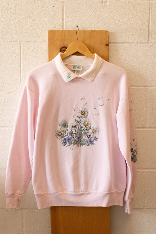 Vtg Pink Floral Crew : M