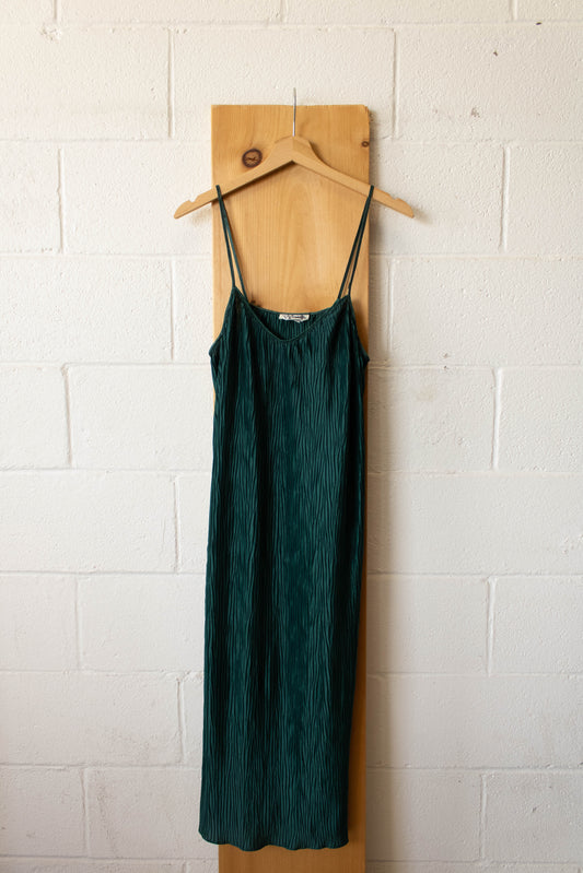 Vtg Emerald Green Pleated Dress : S