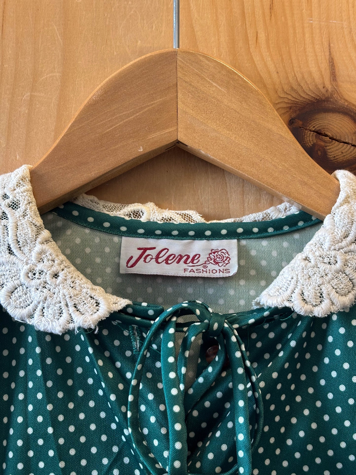 Vtg Lace Collar Polka Dot Blouse : M