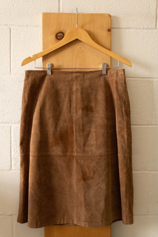 Vtg Brown Suede Leather Skirt : 12