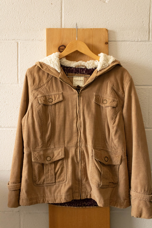Brown Corduroy Hooded Jacket : L