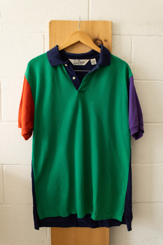 Vtg Green Color Block Polo : L