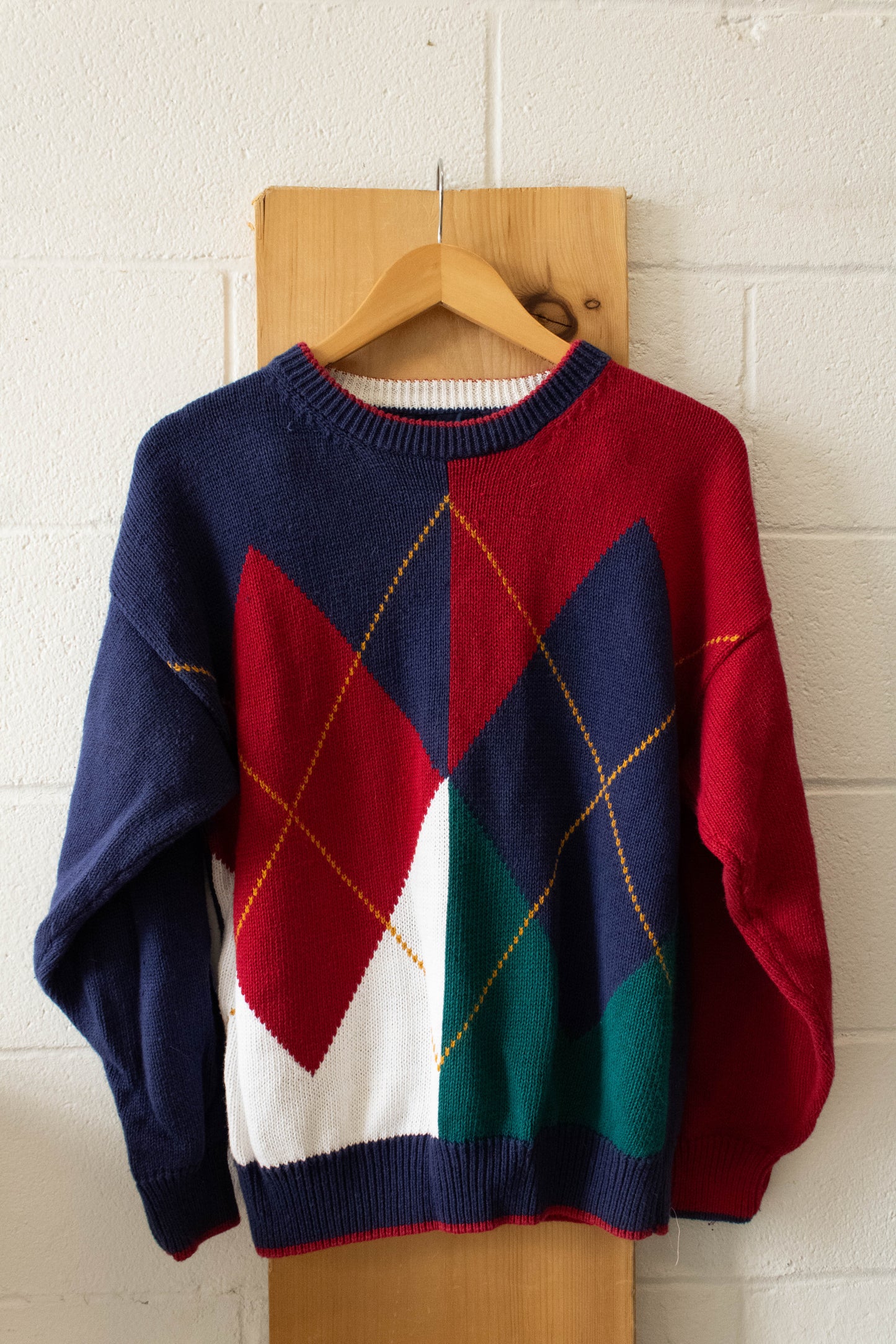 Vtg Blue and Red Argyle Sweater : M