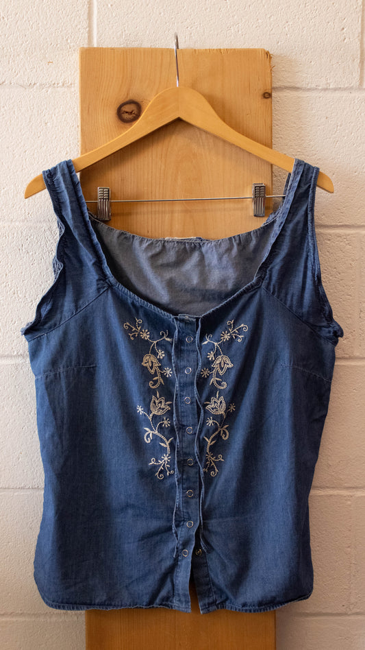 Chambray Embroidered Tank : M/L