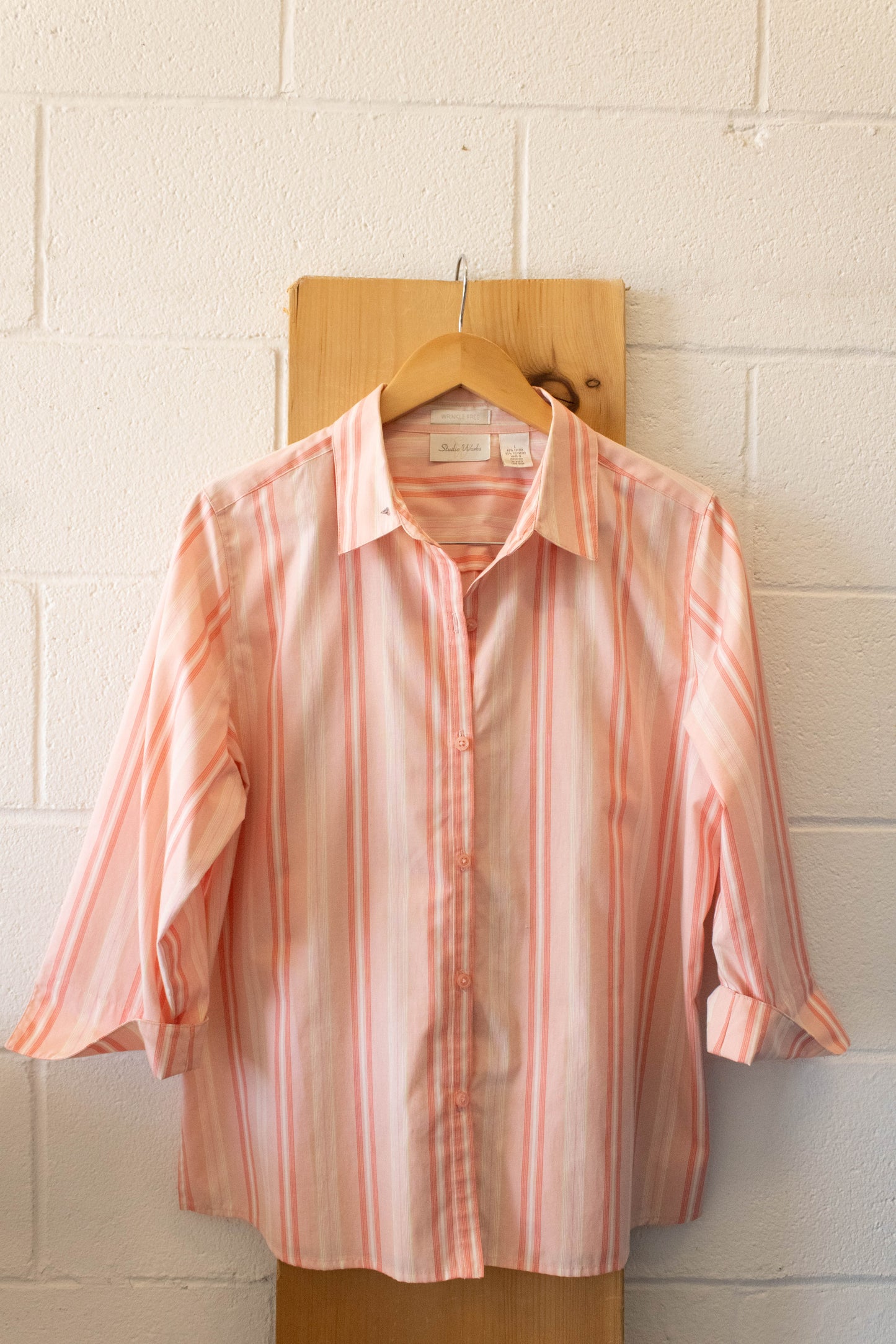 Vtg Pink Striped Button Up : L