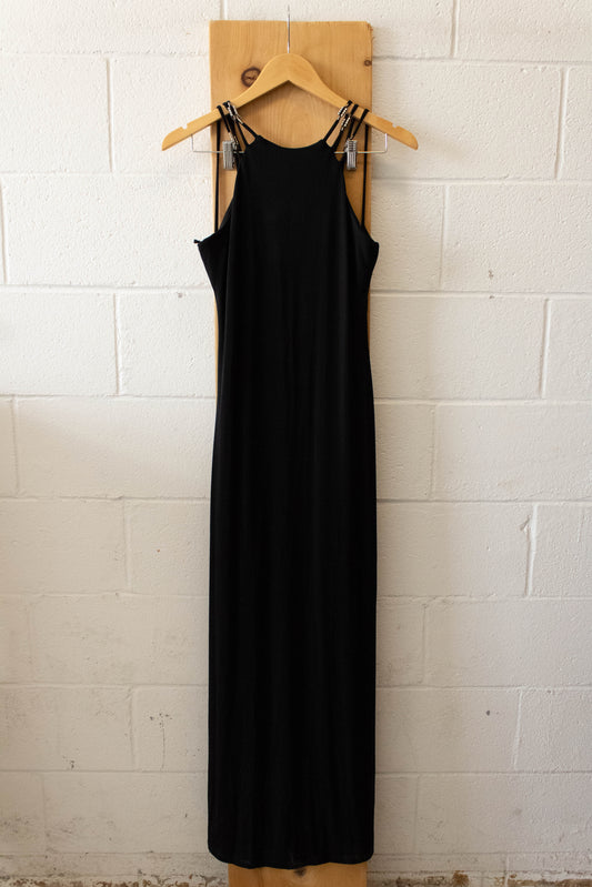 Vtg Black Maxi Dress : L