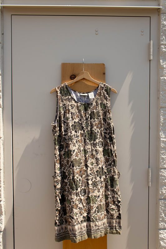 Vtg Brown Floral Dress : XL