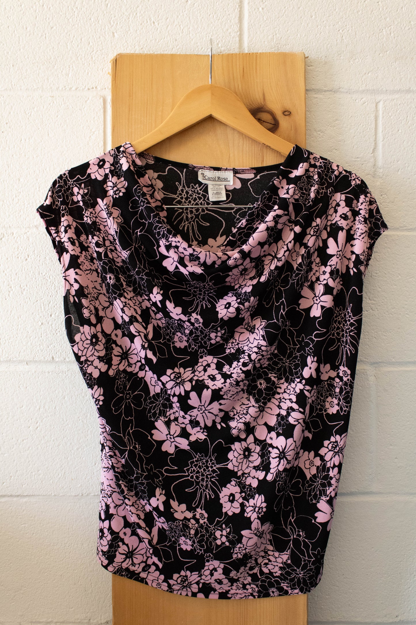 Pink Floral Cowl Neck Top : XL