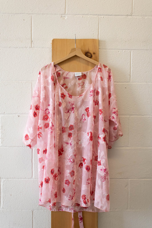 Floral Pink Slip and Robe : S