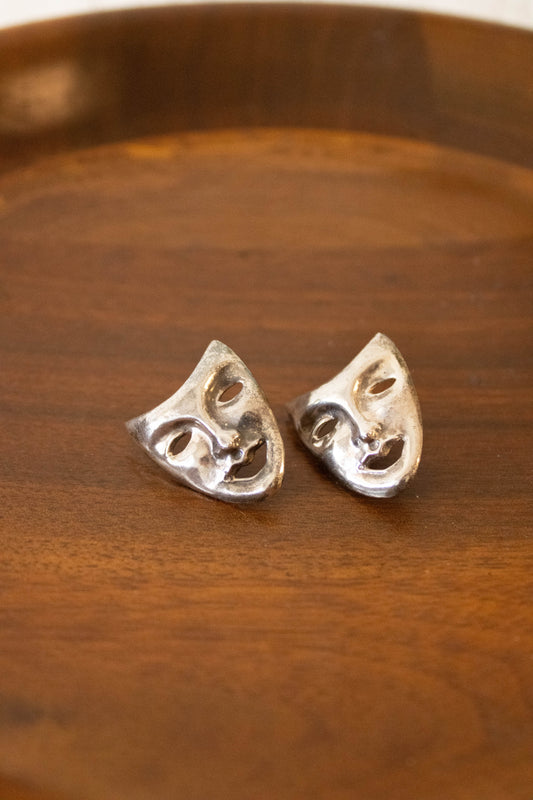 Silver Theater Mask Earrings