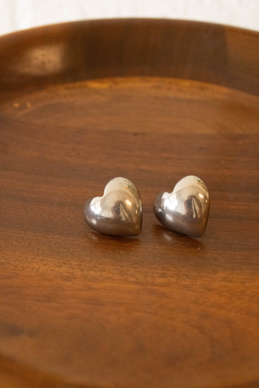 Vtg Silver Heart Earrings