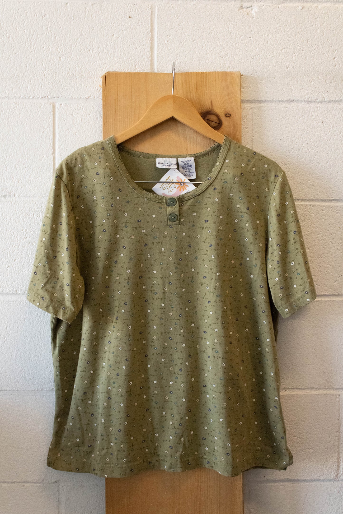 Vtg Green Floral Tee : 14/16