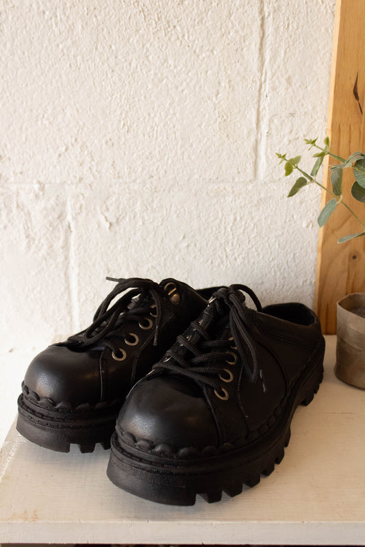 Vtg Black Chunky Slip Ons : 7.5