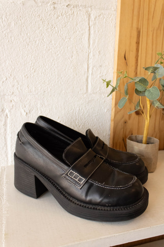 Vtg Black Platform Loafers : 7.5