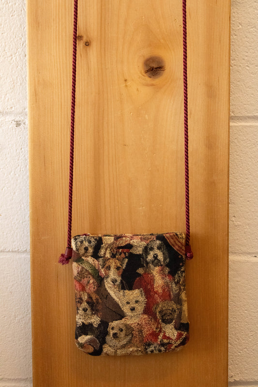 Vtg Tapestry Dog Crossbody Bag