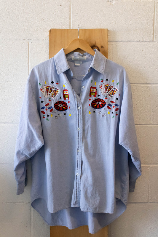 Vtg Poker Embroidered Button Up : XL