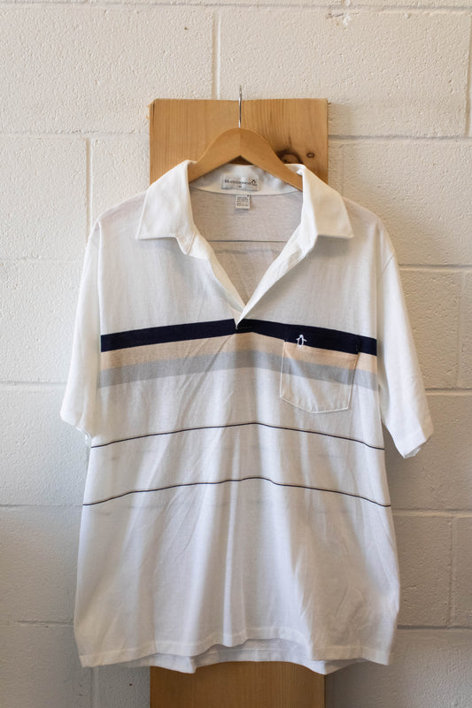 White Striped Polo : XL