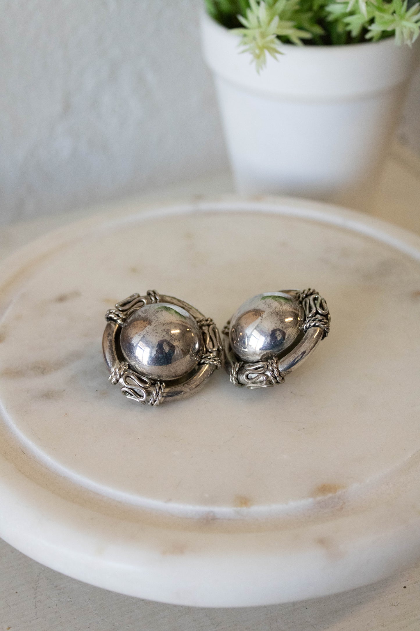 Chunky Silver Clip On Earrings