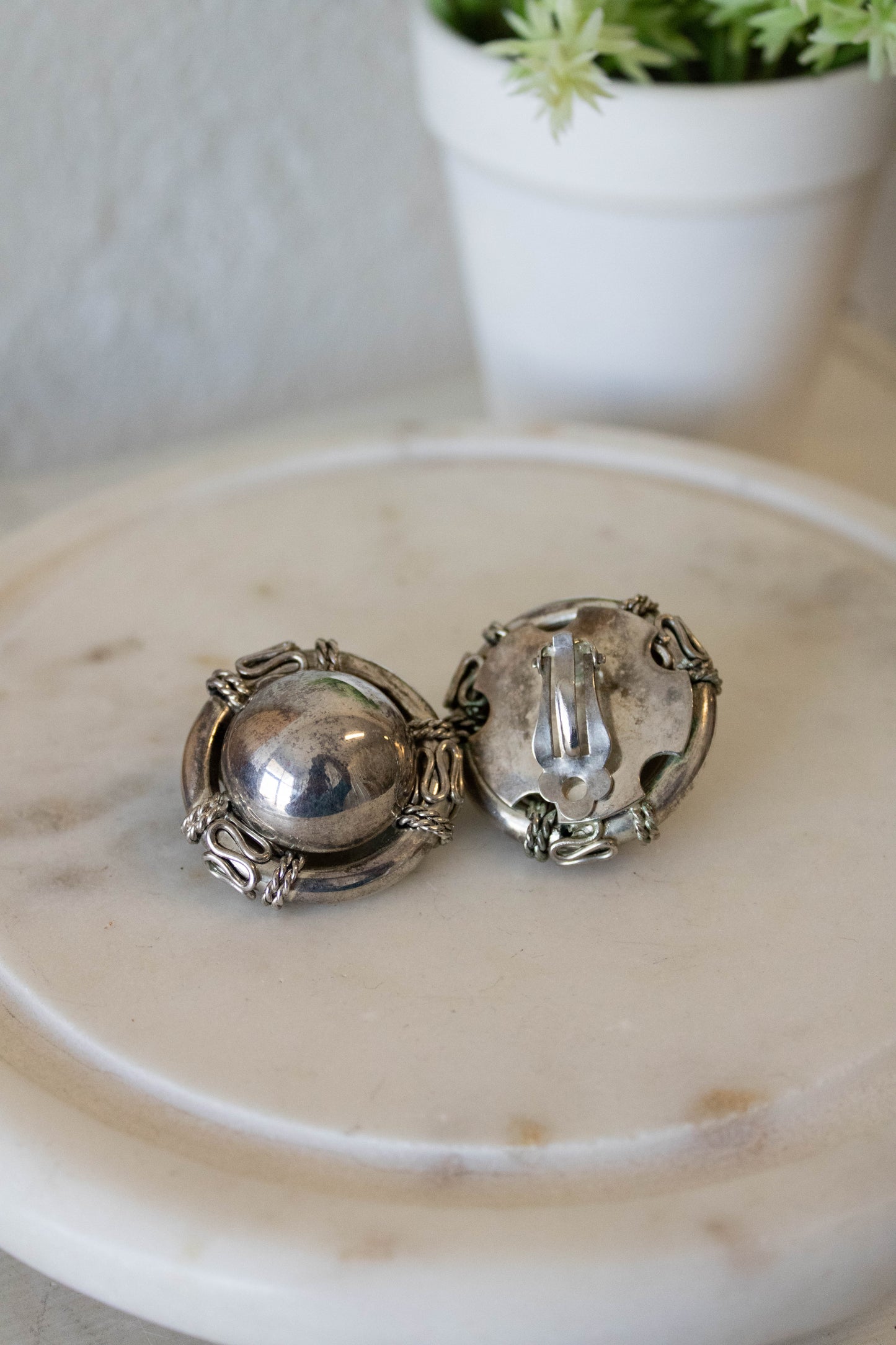 Chunky Silver Clip On Earrings