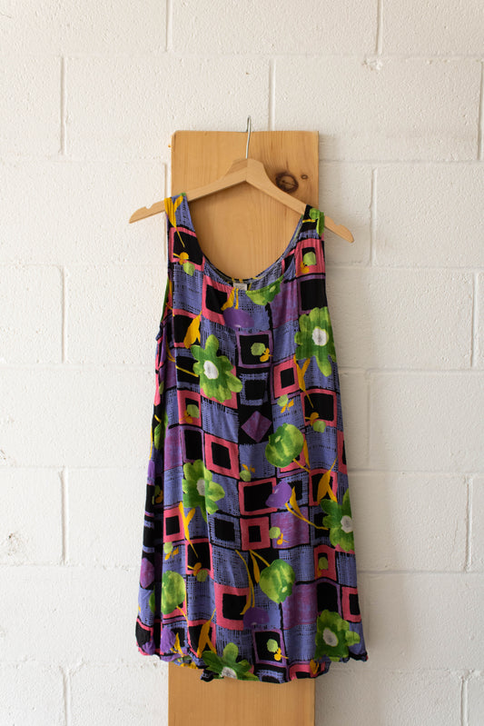 Purple Abstract Floral Dress : L