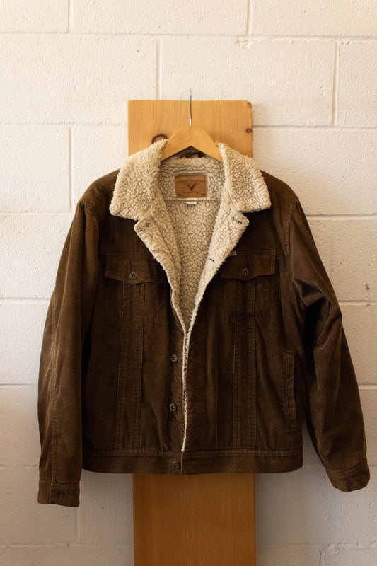 Brown Sherpa Lined Corded Jacket : L