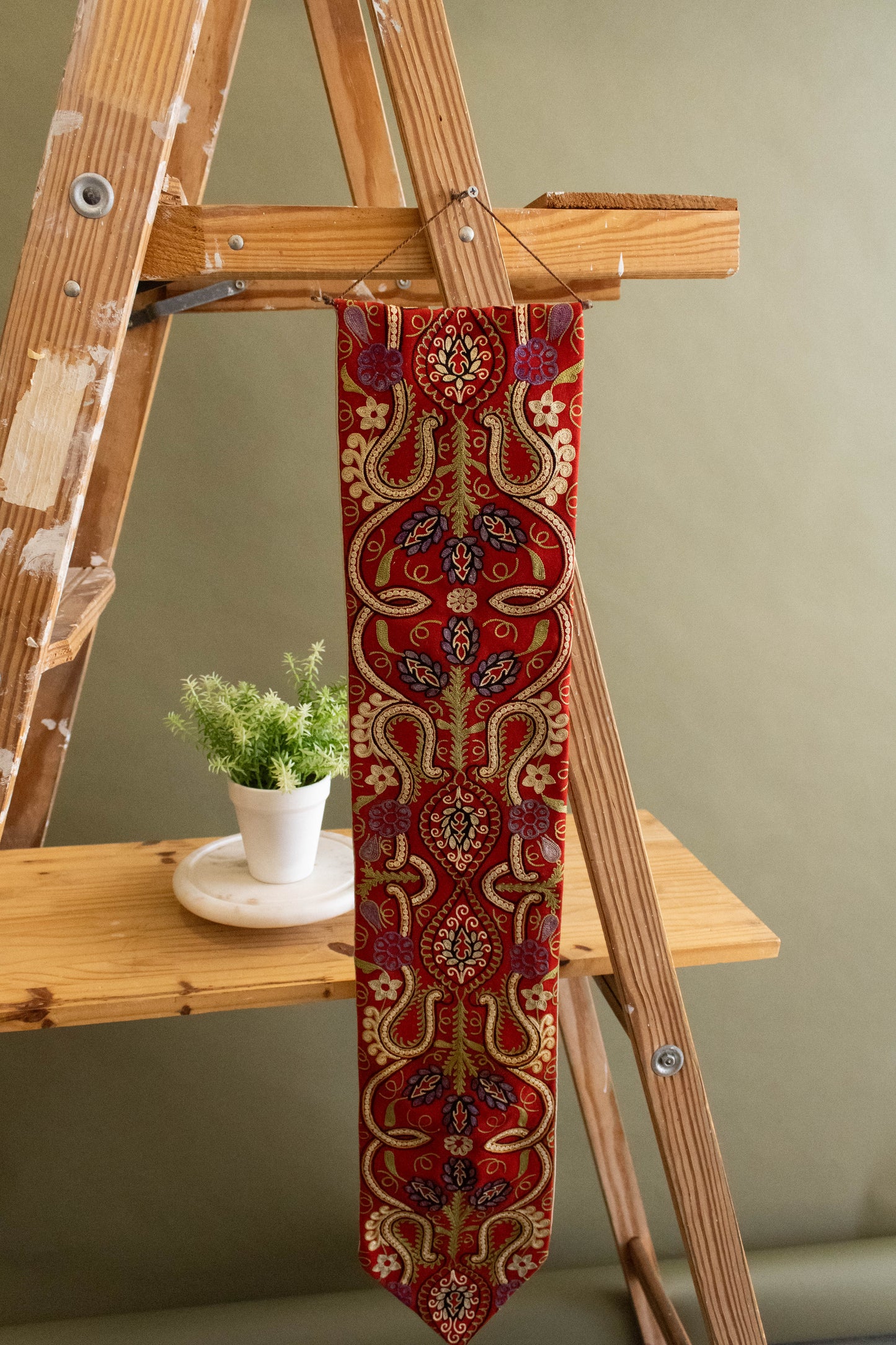 Red Embroidered Wall Tapestry